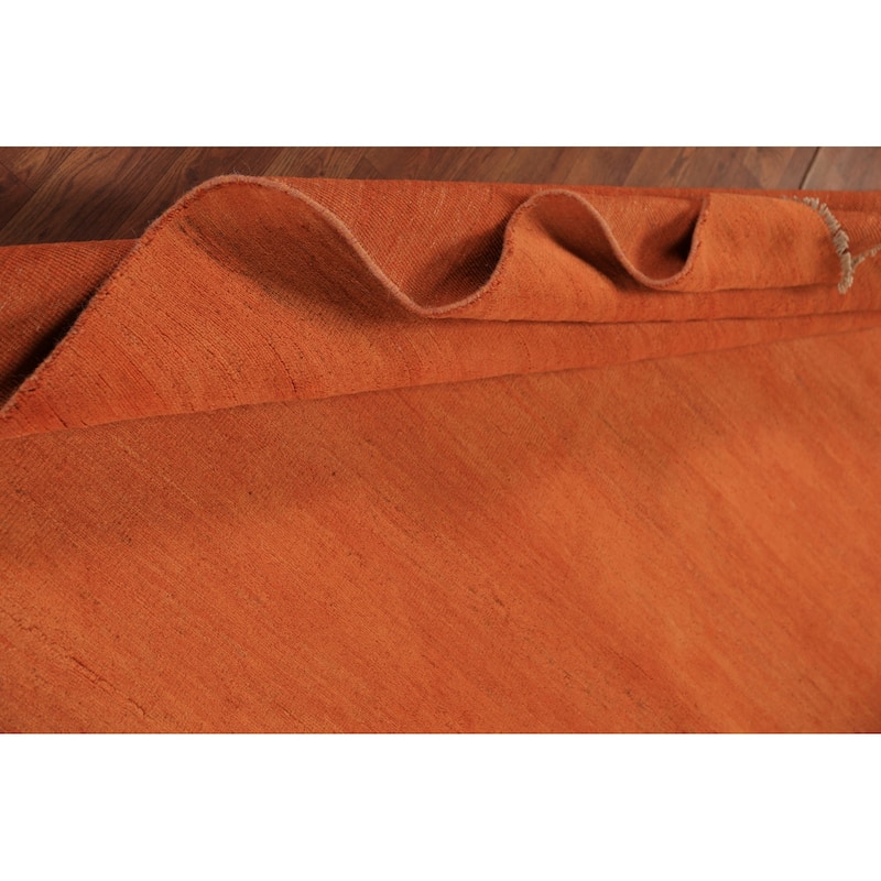 Orange Gabbeh Modern Area Rug Hand-Knotted Tribal Wool Carpet - 6'3" x 9'8"