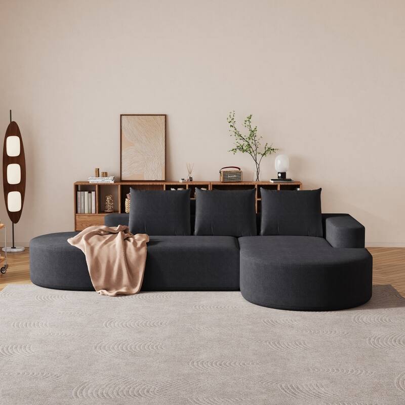 108.5" Modern Curved Chenille Upholstered Sectional Sofa with 3 Pillows - Black - Left Facing