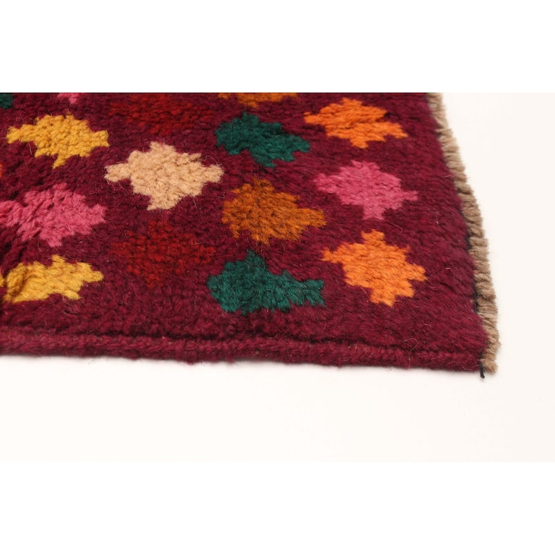 ECARPETGALLERY Hand-knotted Afghan Burgundy Wool Rug - 2'8 x 9'10