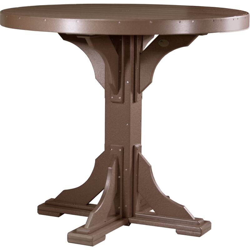 Poly Lumber Round Dining Table Set with Regular Chairs - Bar Height - Chestnut Brown