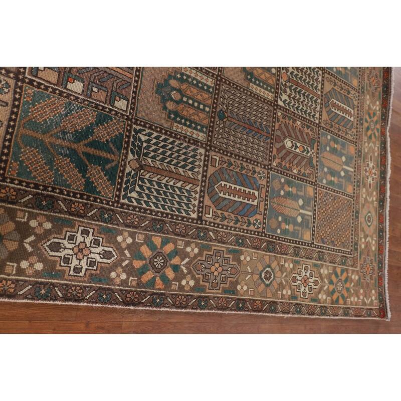 Garden Design Brown Bakhtiari Persian Vintage Rug Handmade Wool Carpet - 6'11"x 10'2"