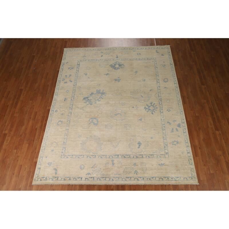 Yellow Floral Oushak Turkish Area Rug Hand-Knotted Wool Carpet - 7'11"x 10'0"