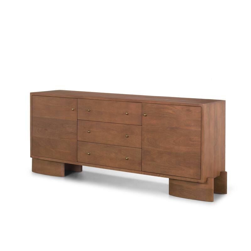 Jonan Brown Wood w/ Dark Aged Brass 2 Door 3 Drawer Sideboard - Brown