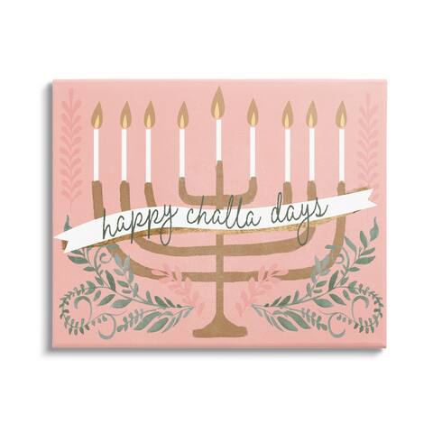 Stupell Industries Happy Challa Days Charming Menorah Festive Botanicals Canvas Wall Art - Grey