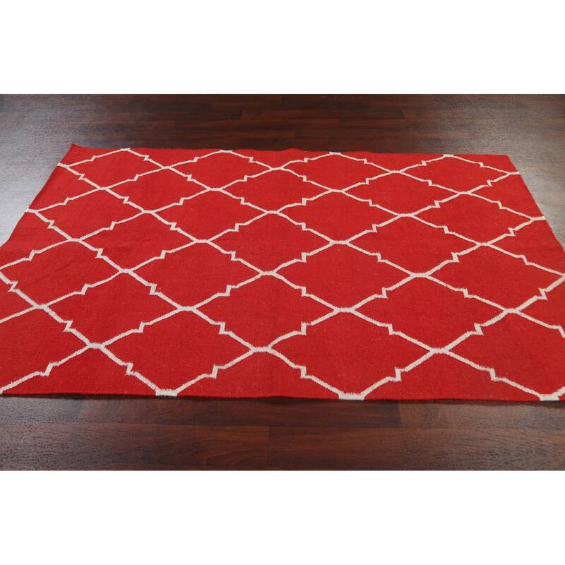 Contemporary Trellis Durrie Kilim Oriental Area Rug Wool Flat-woven - 5'0" x 8'0"