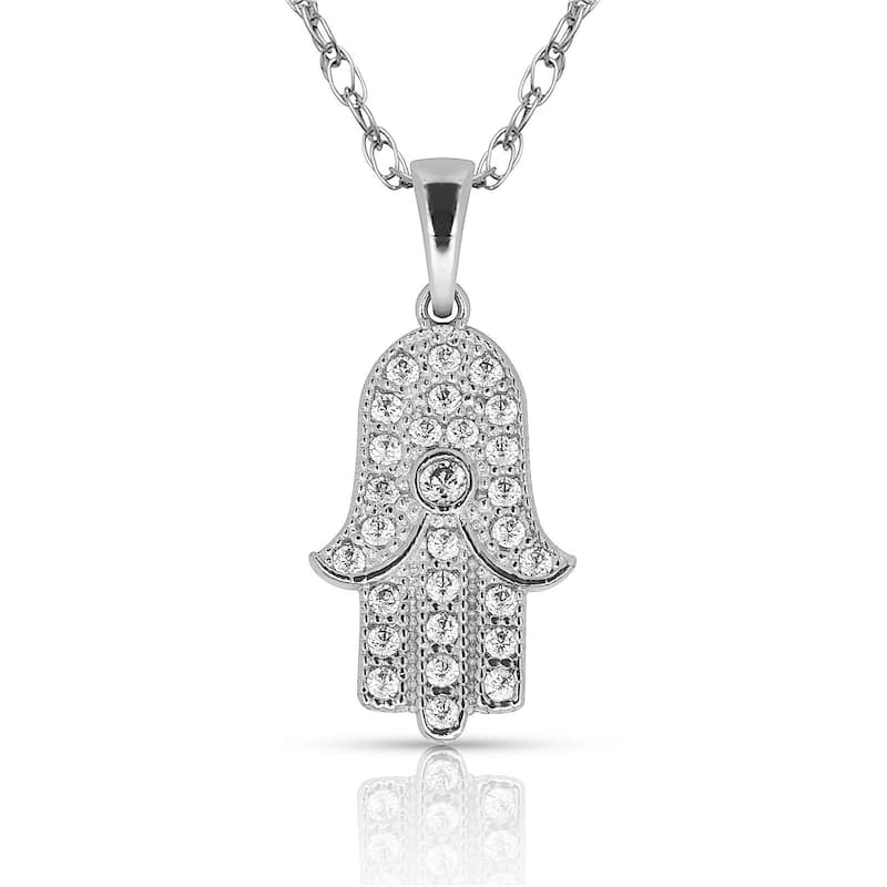 Curata 14K Gold 18" Cubic Zirconia Small Hamsa Hand of God Pendant Necklace - White