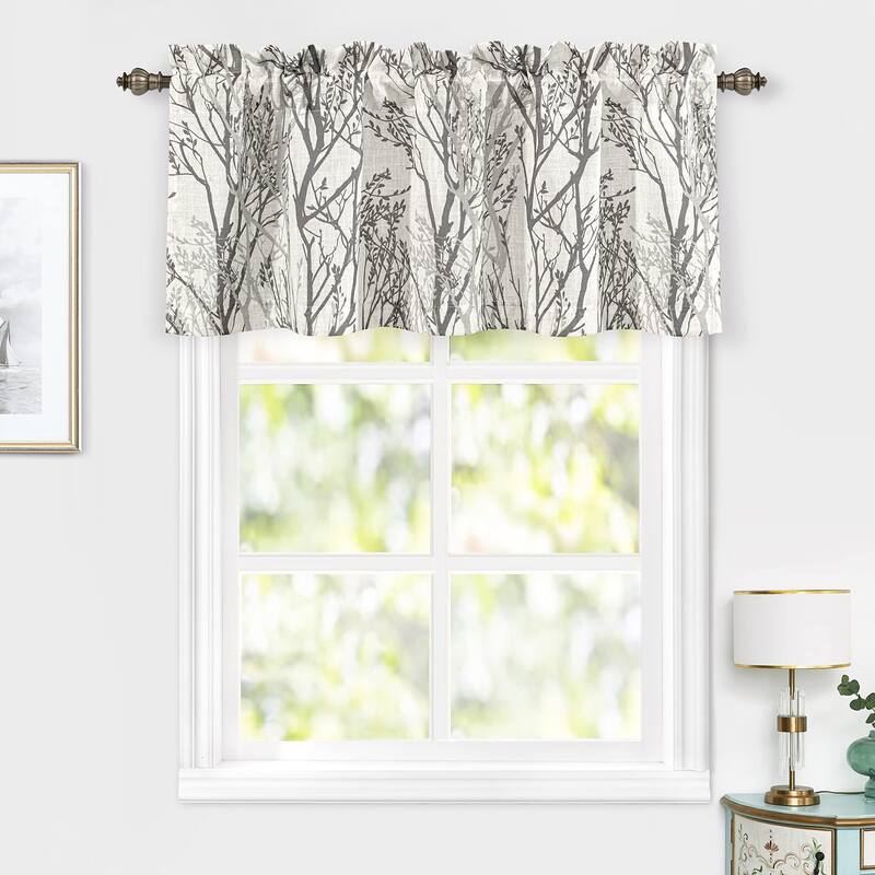DriftAway Tree Branch Linen Blend Botanical Pattern 3 Pieces Semi Sheer Kitchen Set