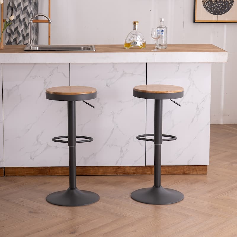 Adjustable Swivel Bar Chairs Backless Round Barstools Set of 2