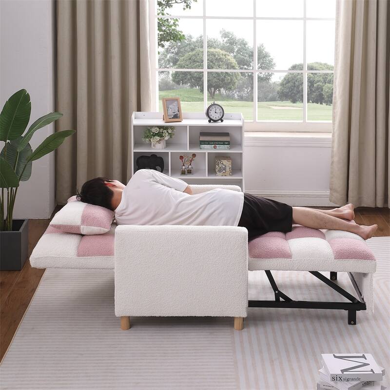 Teddy Fabric Convertible Multi-Functional Sleeper Sofa with Pillow