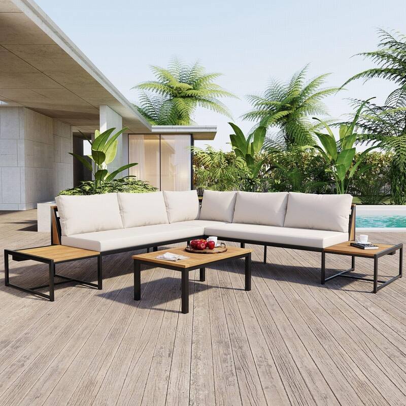 4-Piece Patio Furniture Set, Outdoor Sofa with Waterproof Cushions for Stylish Garden Relaxation - Beige