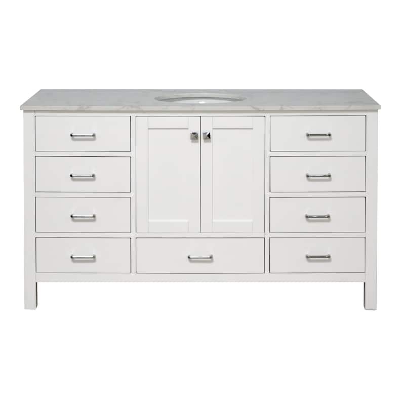 KitchenBathCollection Horizon 60" Single Bathroom Vanity with Engineered Carrara Top