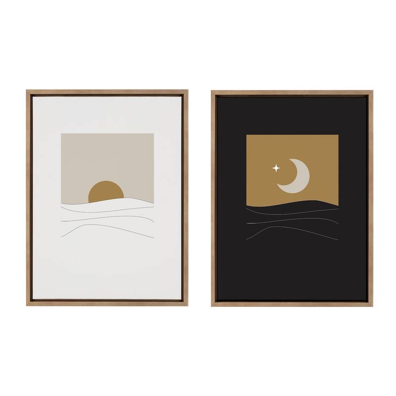 Kate and Laurel Sylvie Modern Sunrise and Sunset Over the Ocean Framed Canvas Art Set by The Creative Bunch Studio