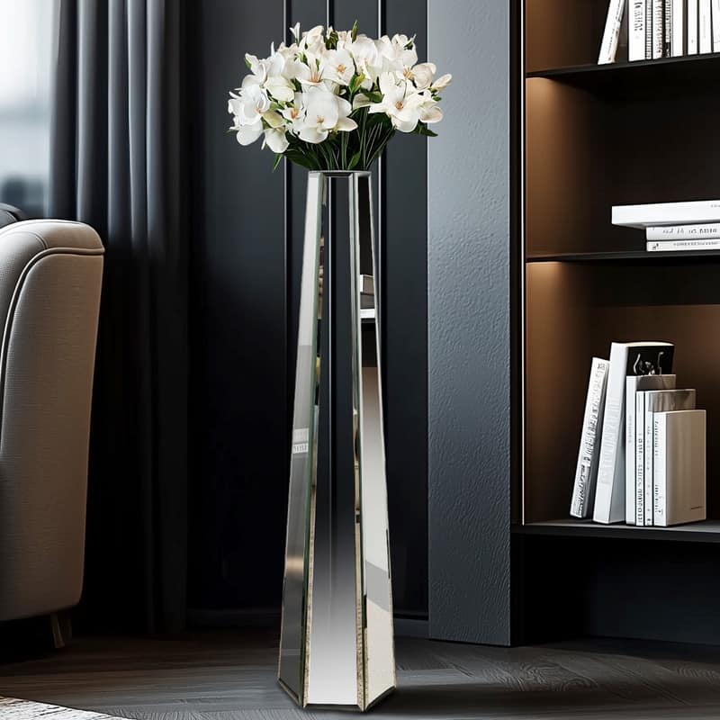 28" Tall Floor Vase Mirror Silver Large Flower Vases