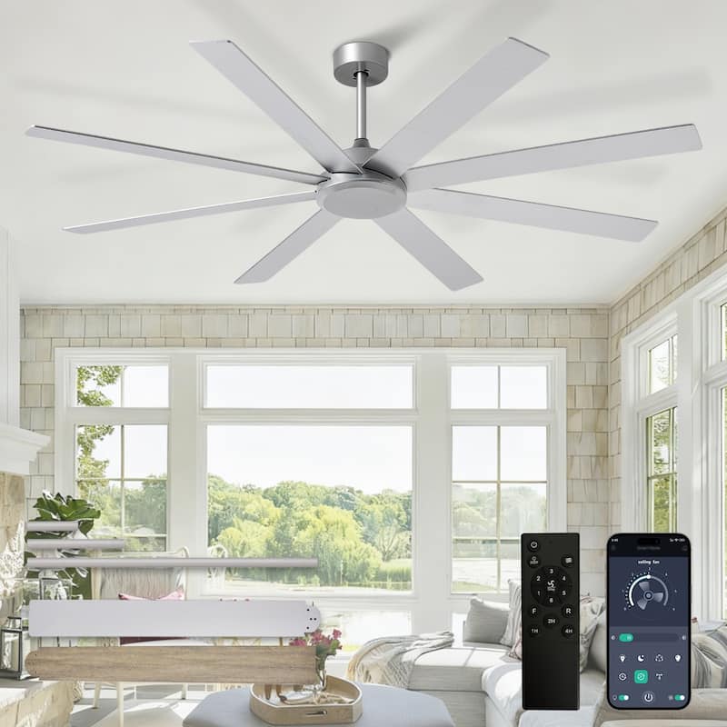 Large Ceiling Fan without Light - 8-Blade, Remote App Control, Dimmable 3CCT LED, Quiet DC Motor​