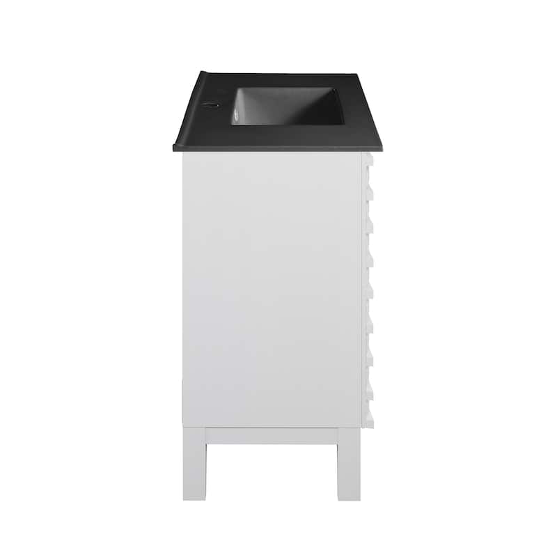 Cascade 36 In. White Oak Bathroom Vanity With Black Ceramic Sink Top