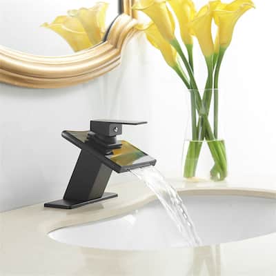 Waterfall Bathroom Faucet With Glass Spout Single Handle Bathroom Sink Faucet One Hole Modern Square Basin Vanity RV Taps