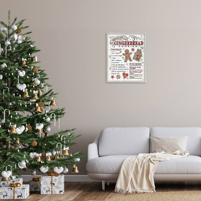 Stupell Homemade Gingerbread Cookies Holiday Cooking Instructions Framed Wall Art - Red