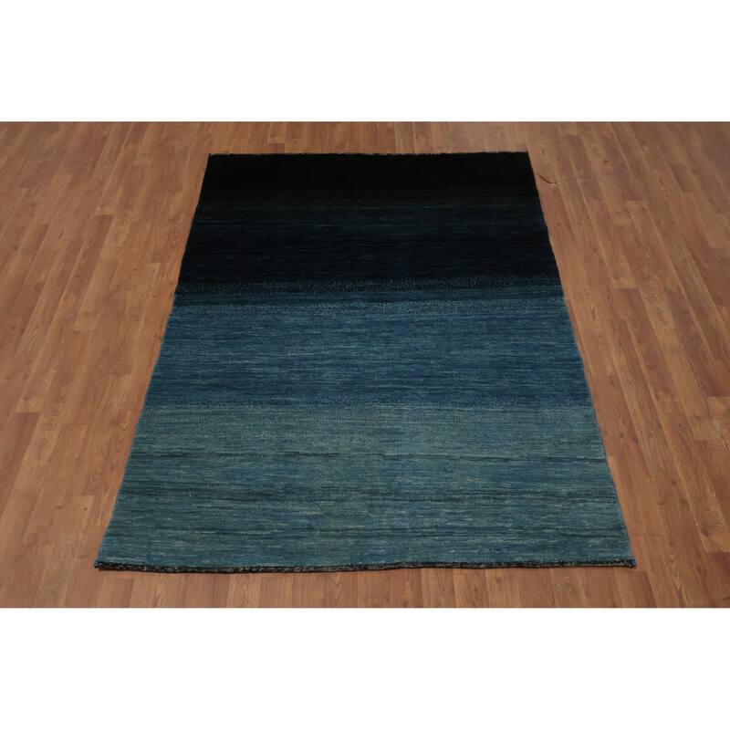 Hand Knotted Oriental 100% Wool Carpet Tribal Contemporary Navy Blue & Blues Gabbeh Area Rug - 6' 4'' X 4' 7''