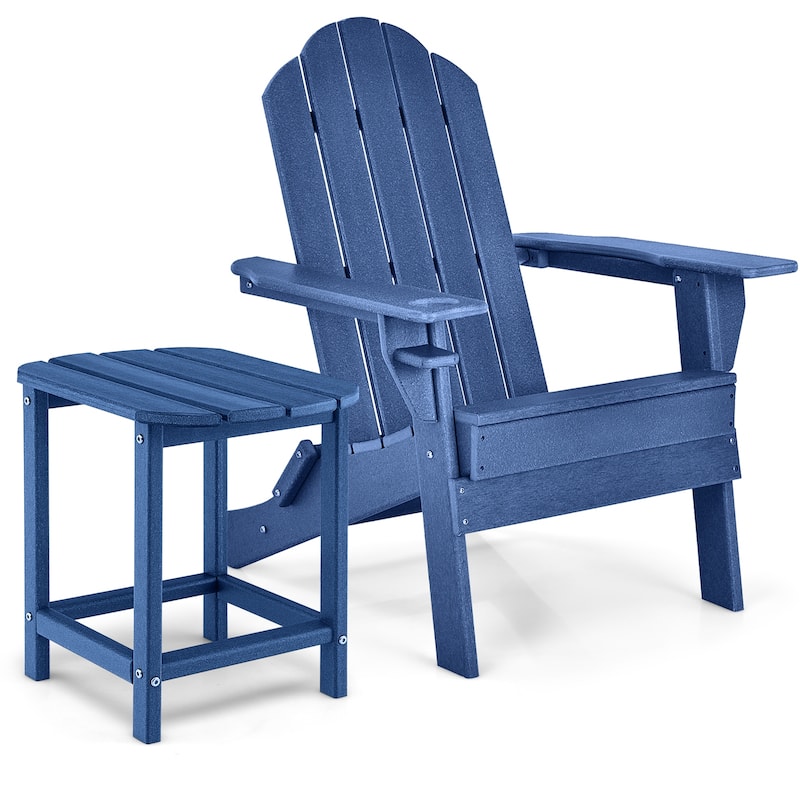 Gymax 2 PCS Patio Folding Adirondack Chair Side Table Cup Holder HDPE