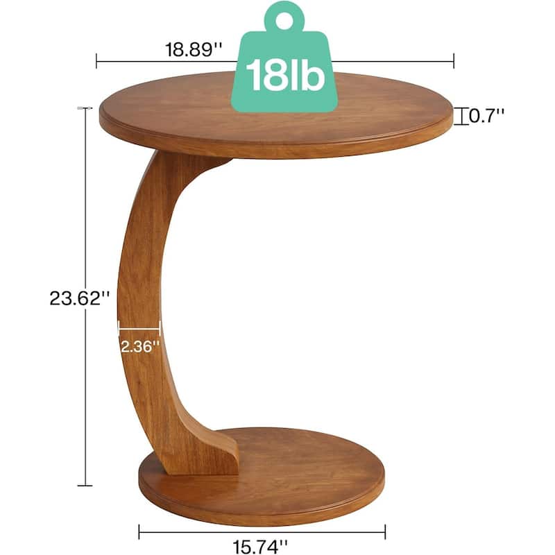 Small Round End Table, C-Shaped Sofa Side Table for Couch, Living Room - 18.89" W x 18.89" D x 23.62" H