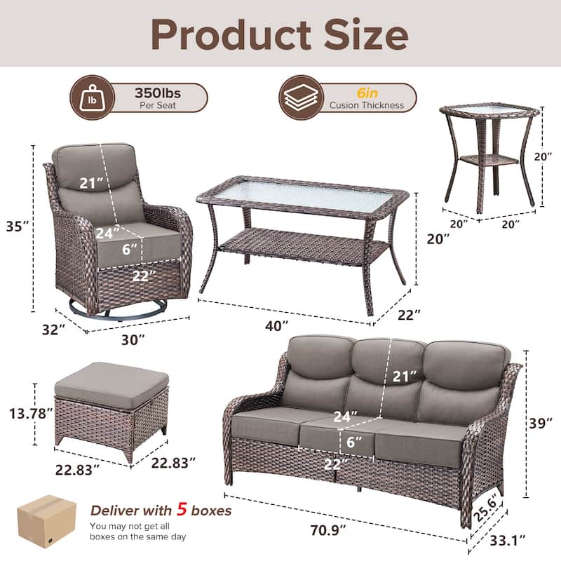 Gymojoy 9-Piece Patio Furniture Set with Swivel Glider Chairs, 6-Inch Ultra-Plush Cushions & Water-Resistant Olefin Fabric
