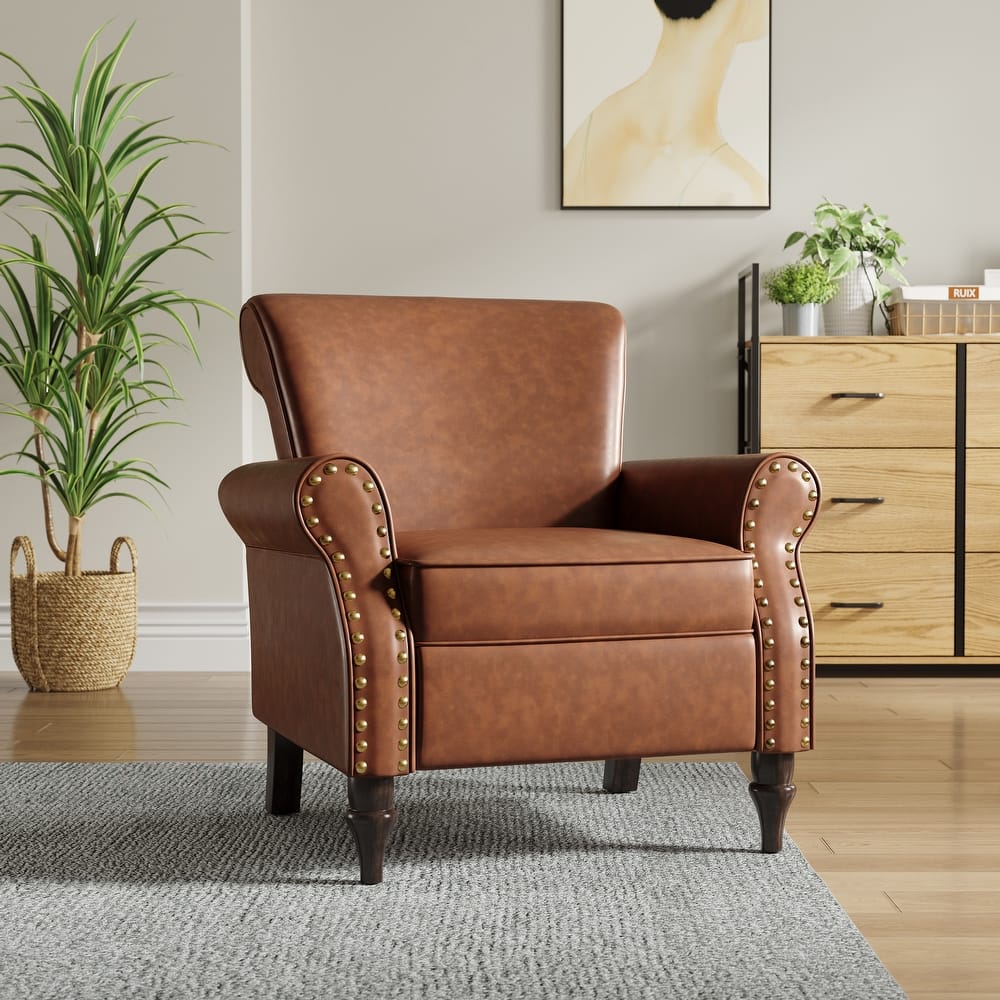 Nailheads Accent Chair Faux Leather Armchair