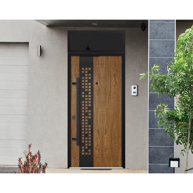 Exterior Prehung Steel Entry Door Ronex 0131 Grey 2 Sidelites Top Window Stainless Steel Inserts 16+36+16x96 Left Hand