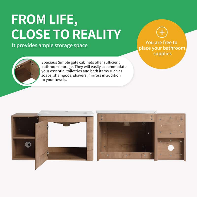 BNK 24''/28''/36''/40''/60''/68'' Bathroom Vanity With Sink, Floating Bathroom Vanity with Soft Close Doors and Shelf