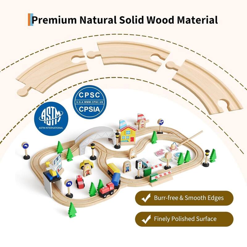 78 Piece 4-in-1 Wooden Train Table, Activity Play Set for Toddlers & Kids