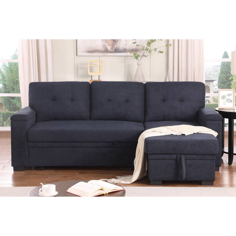 84.5"W Dark Gray Reversible Sleeper Sofa with Storage Chaise