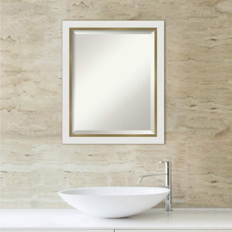 Beveled Bathroom Wall Mirror - Eva White Gold Narrow Frame
