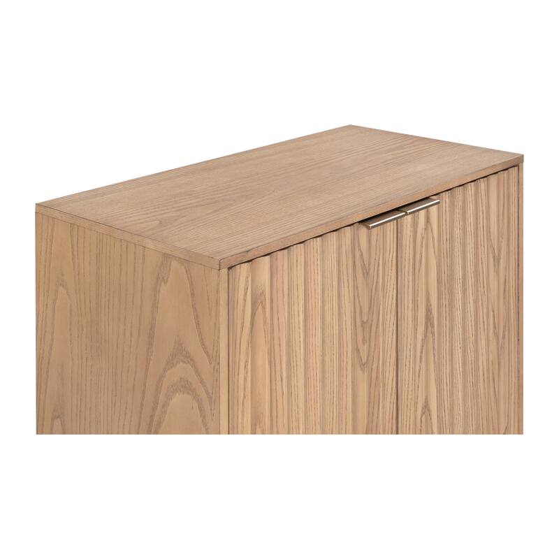 Bedroom Fluted Wood Nightstand, Accent Cabinet with Brass Handles, Storage Cabinet Buffet with Shelf