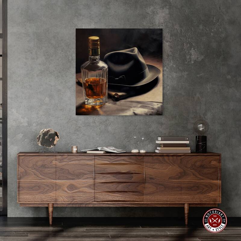 Notoriart Whiskey And Vintage Hat Ii Gallery Wrapped Bar Cart Art For Men