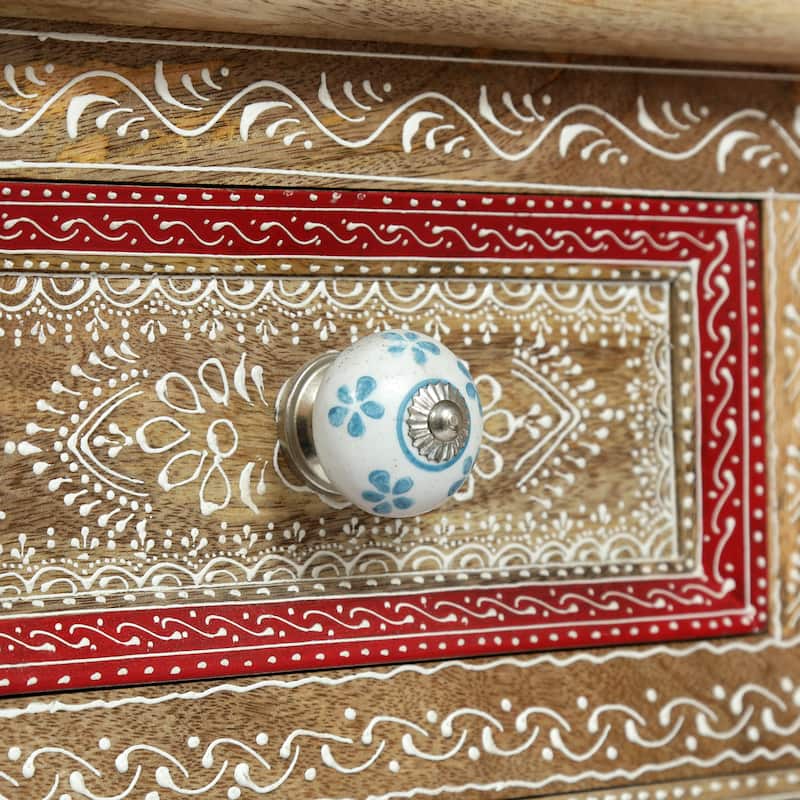 Handcrafted Farmhouse Mango Wooden 2 Drawer End Table Oriental Design - Unique, Durable & Stylish