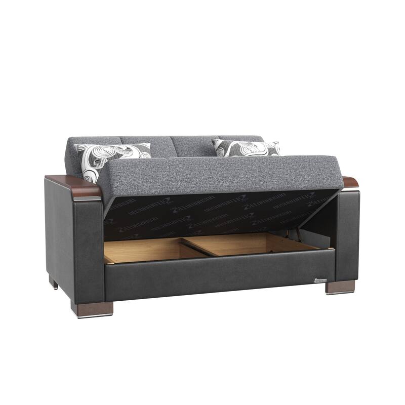 Collection Upholstered Convertible Loveseat With Storage - Grey+Black
