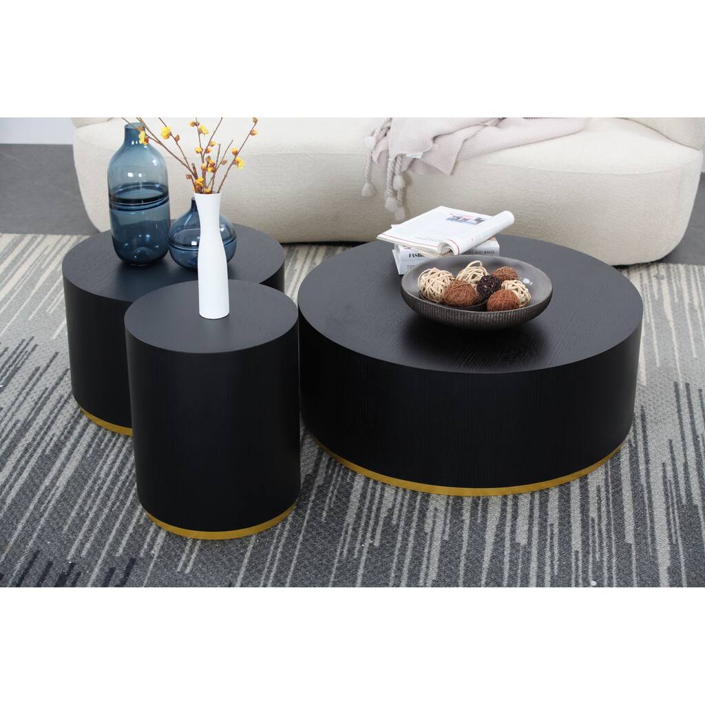 Set of 3 Round Coffee Table side Table End Table for Living Room Fully Assembled