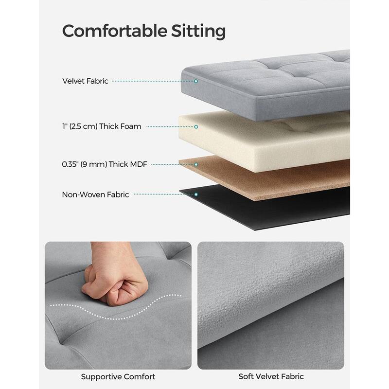 Velvet Padded Storage Ottoman Bench with Foldable Design and Hidden Compartment for Living Room or Bedroom