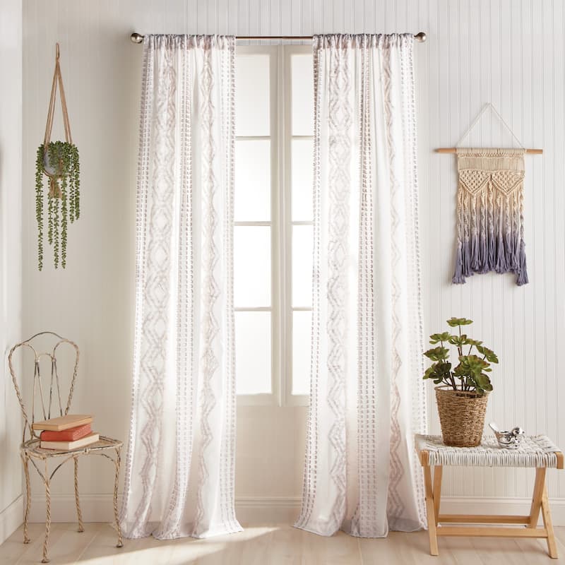Cut Geo Back Tab Curtain Panel Pair - 84-Inch - 84 Inches - Lilac