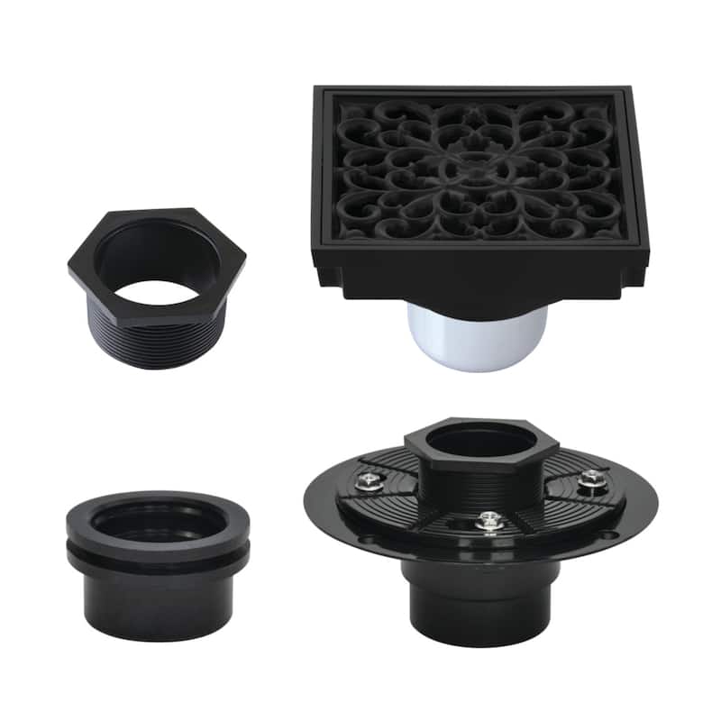 Watercourse 4-Inch Square Brass Shower Drain - Matte Black