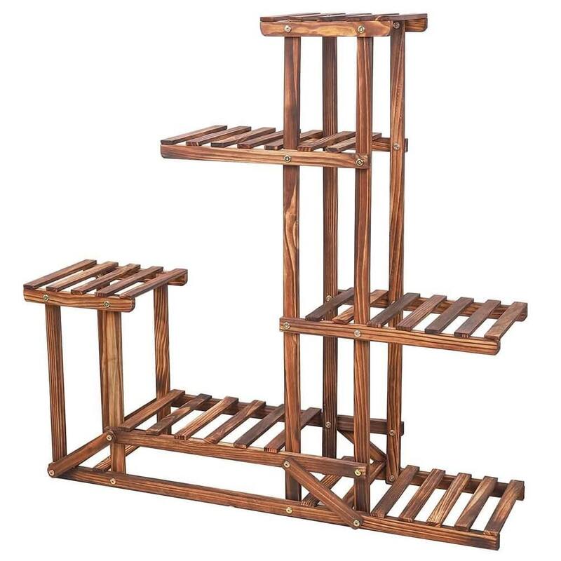 Tiered Wood Large Plant Stand Flower Pot 6 Potted Planter Rack for Indoor Outdoor - 37.4”W x 9.84” D x 37.79” H