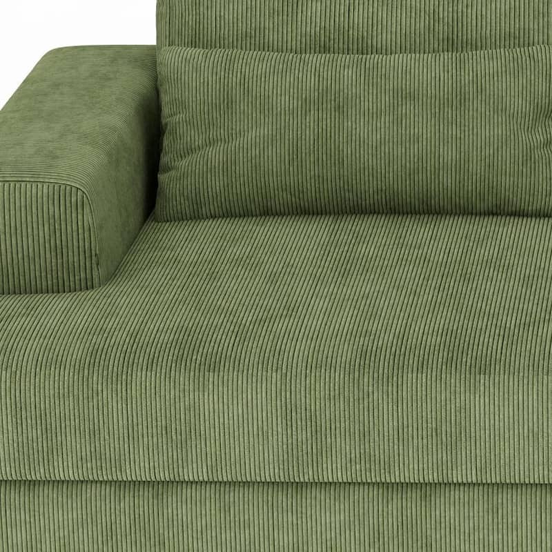 HomeRoots 93" Green Corduroy Modular Stainless Steel Sleeper Sofa With Toss Pillows