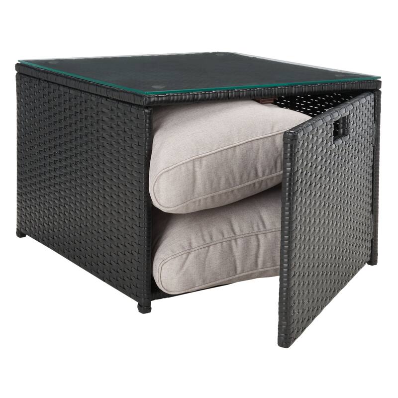 SAFAVIEH Helga Outdoor 4-Piece Conversation Patio Set with Storage - 57"W x 31"D x 26"H