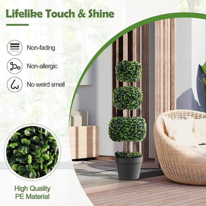 Gymax 2 PCS 35'' Artificial Boxwood Topiary Tree Faux Greenery Plant