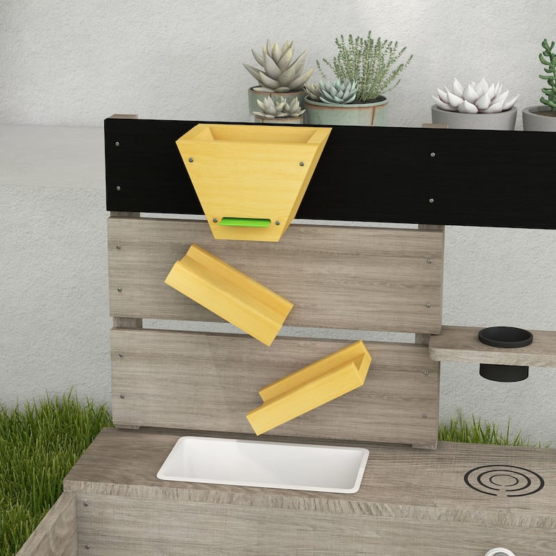 Gray Wooden Kids Sandbox with Kitchen Play Area Planting Boxes and Seats for Ages 3 to 7 Years - 60.6" L x 31.5" W x 23.6" H