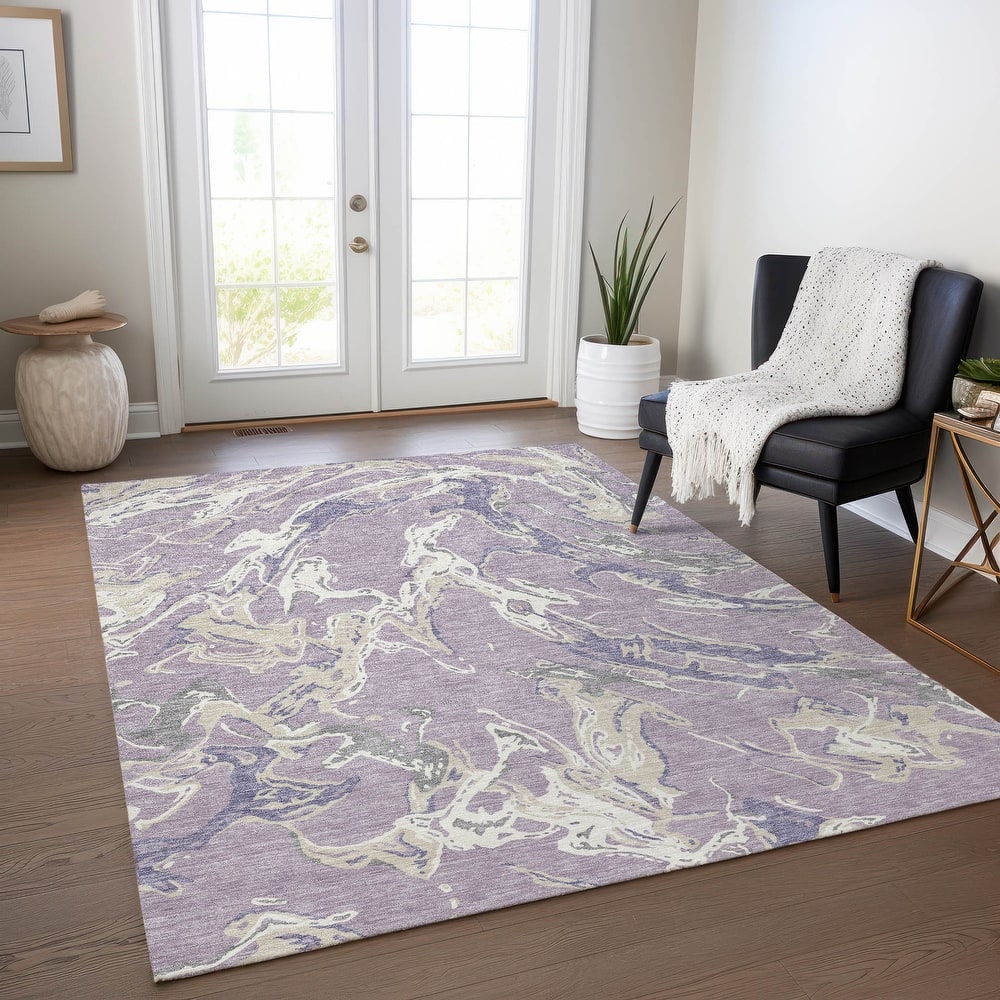 Machine Washable Indoor/ Outdoor Modern Wave Chantille Rug