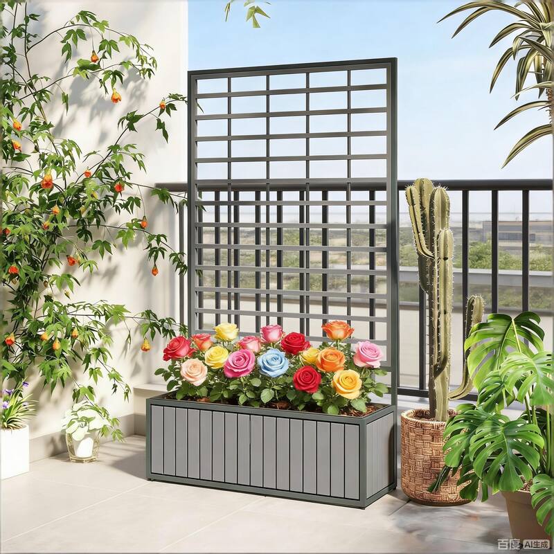 Outdoor Wood Planter Box Planter Pot with Trellis and Drainage Design