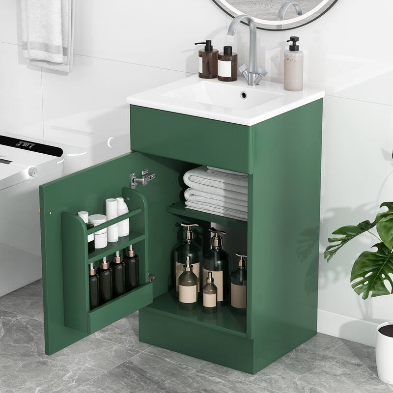 18" Bathroom Vanity with Sink, Vanity Cabinet with Door Shelf and Adjustable Shelf