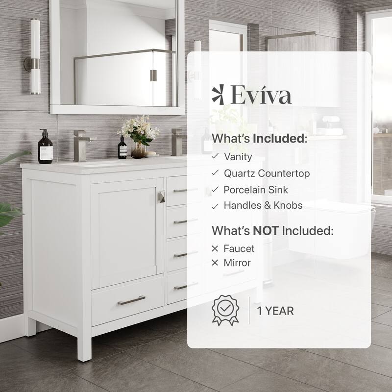 London 48"W DS Bath Vanity with Carrara Quartz Top & Porcelain Sink