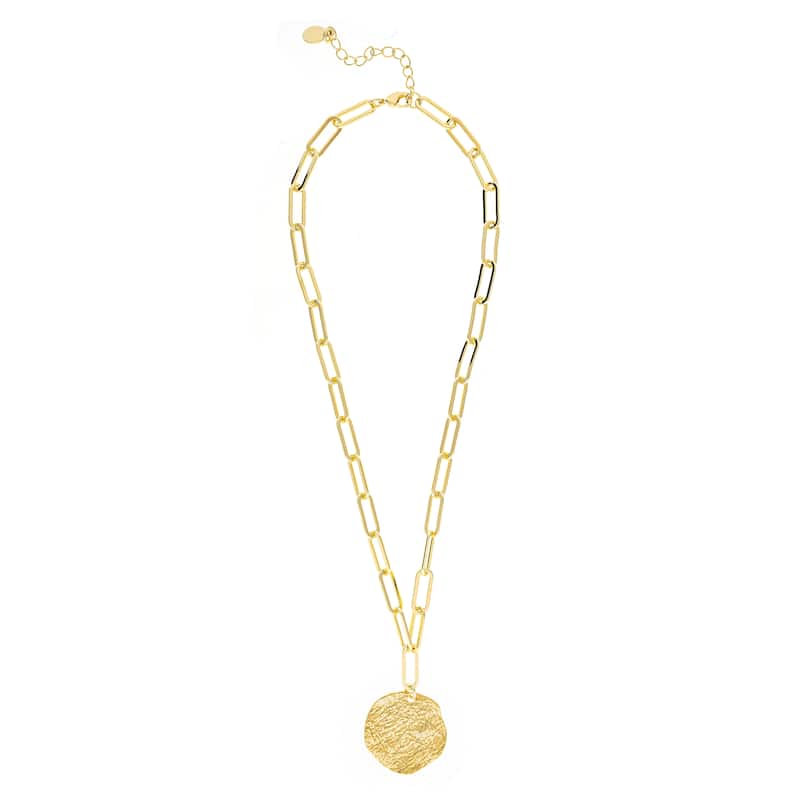 Rivka Friedman 18K Gold Clad Hammered Disc on Paper Clip Chain
