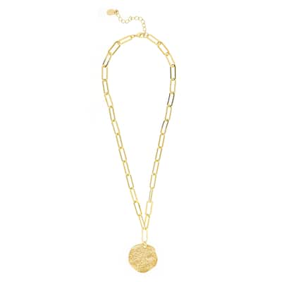Rivka Friedman 18K Gold Clad Hammered Disc on Paper Clip Chain